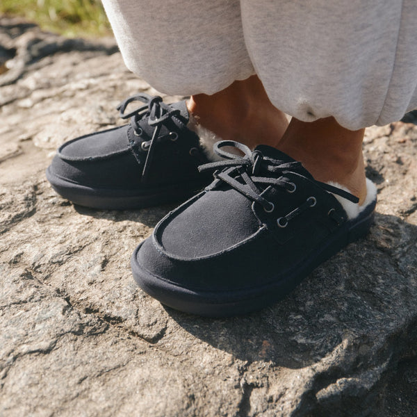 Boat Mule Shearling Navy on foot