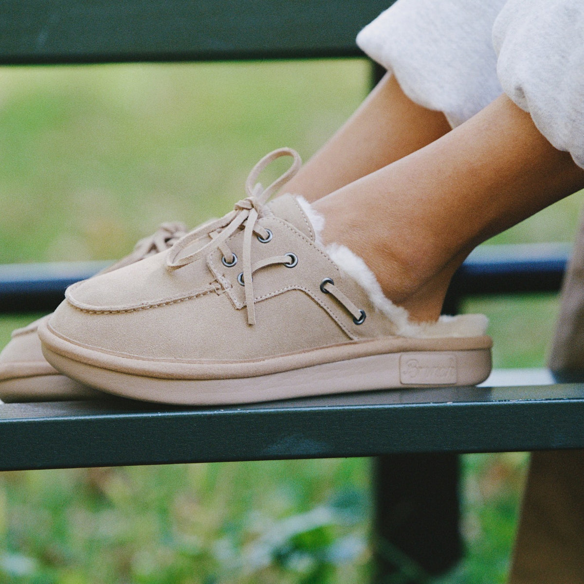 Boat Mule Shearling Tan on foot