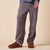 Model wearing full-length gray lounge pants with brown shearling-lined slip-on slippers