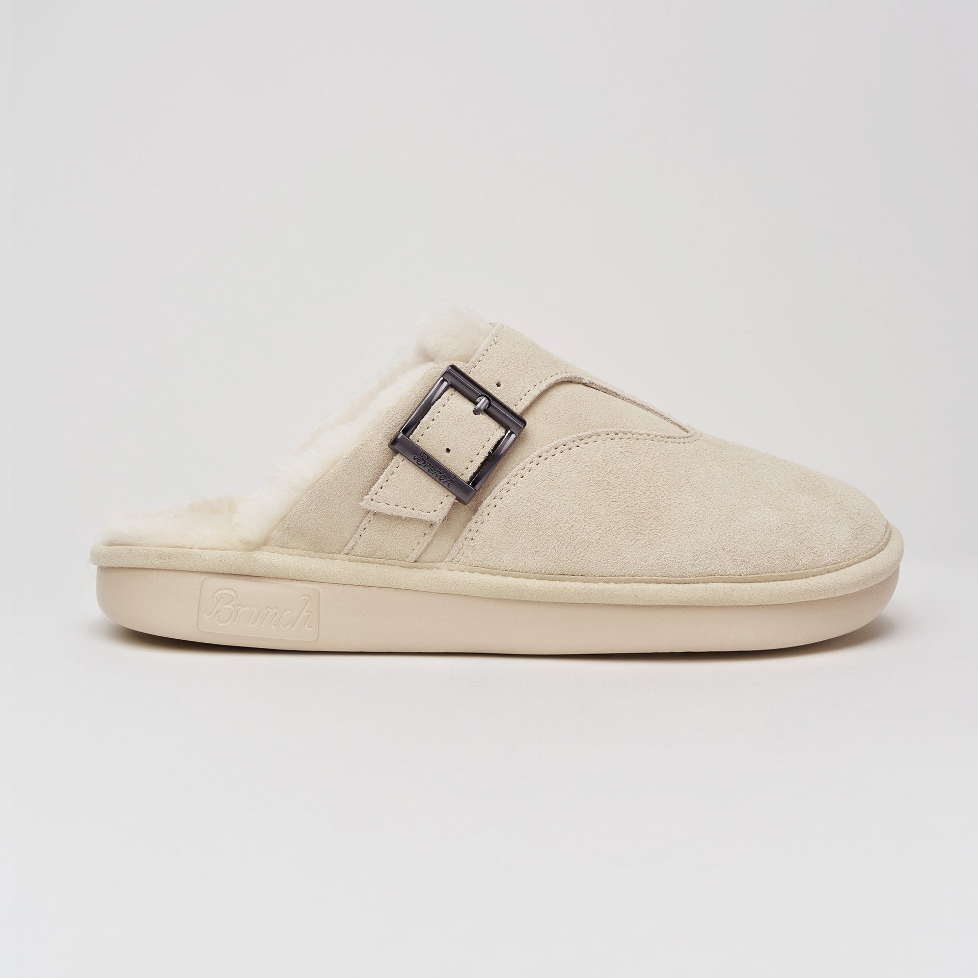 Brunch Amour Shearling slipper in Beige suede, product view 3