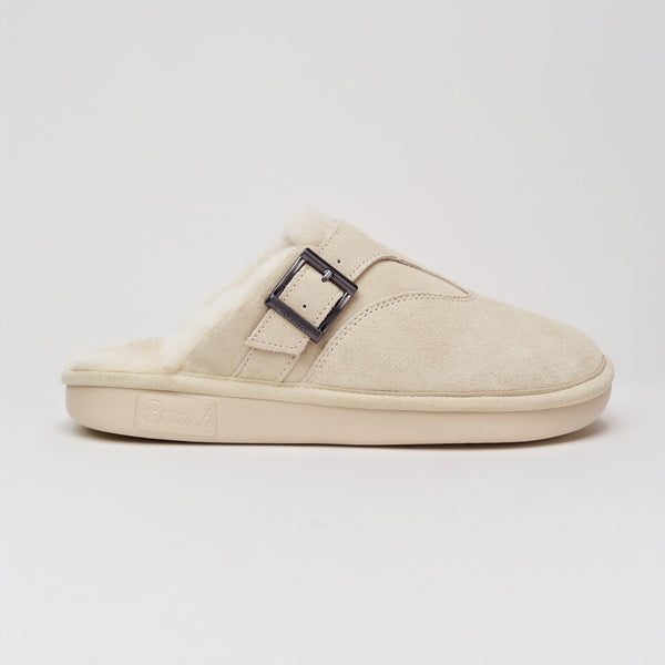 Brunch Amour Shearling slipper in Beige suede, product view 3