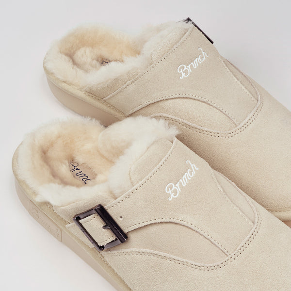 Brunch Amour Shearling slipper in Beige suede, product view 5