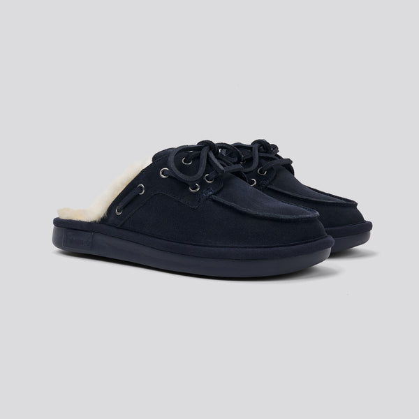 Boat Mule Shearling - Navy - Suede