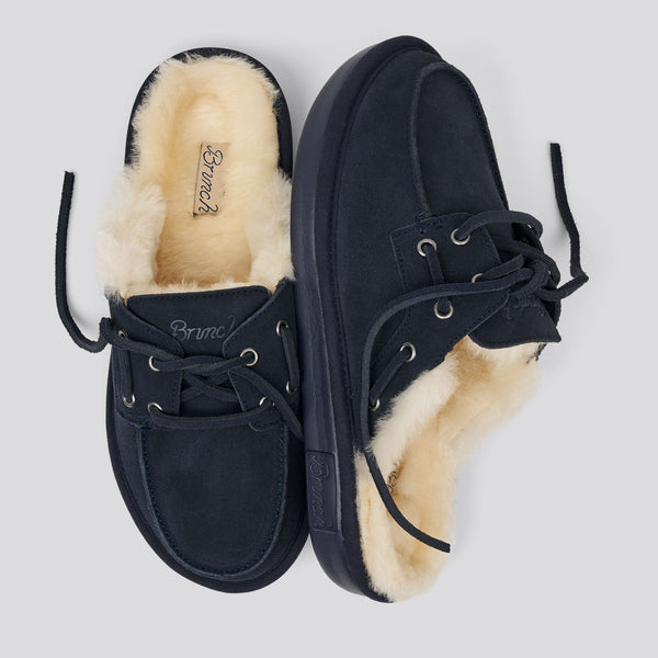 Boat Mule Shearling - Navy - Suede