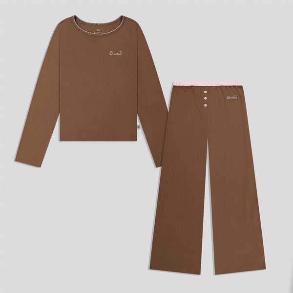 Women's PJ Set - Espresso & Soft Pink - Pima Cotton
