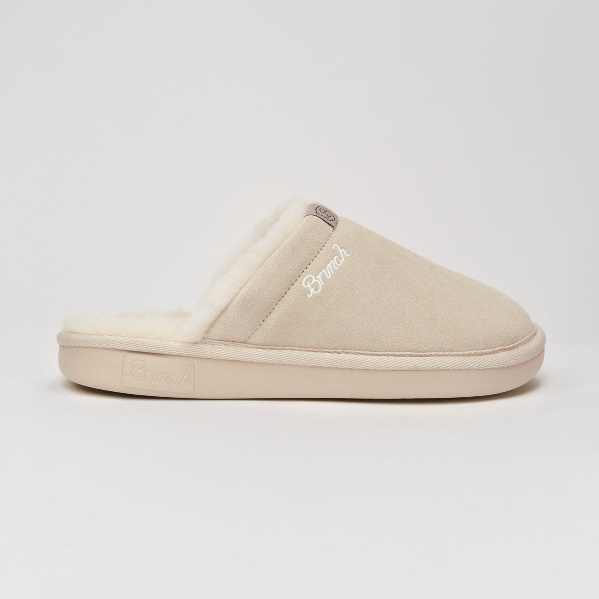 Brunch Essential Shearling slipper in Beige suede, product view 2