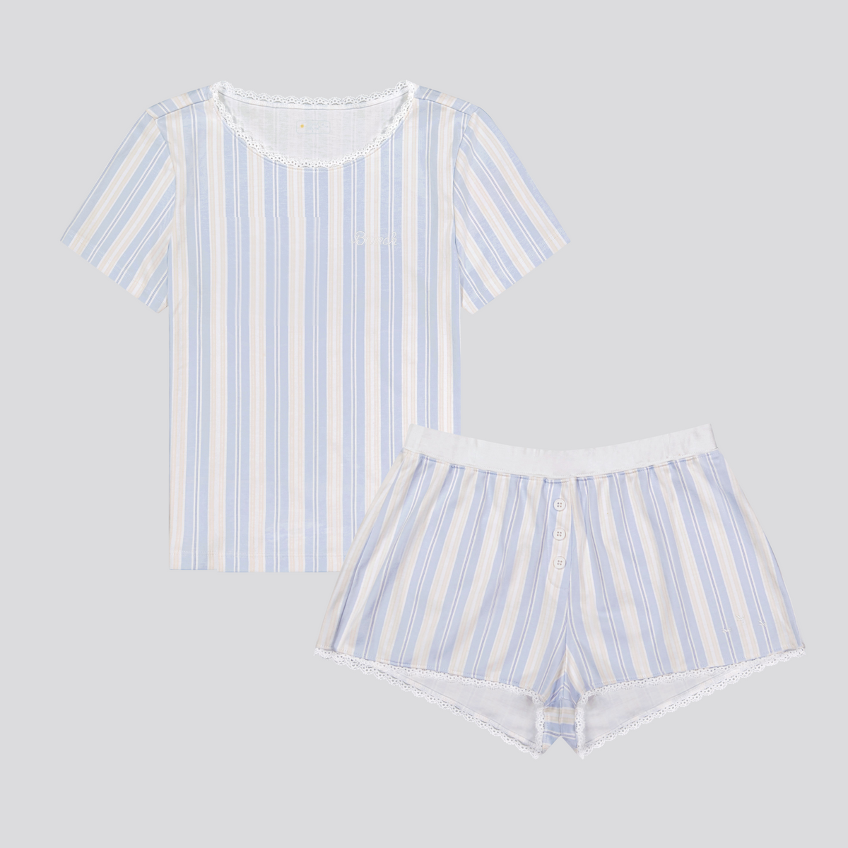 PJ Shortie Set - Blue Cloudy Stripe - Cozyland