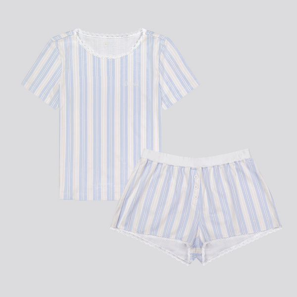 PJ Shortie Set - Blue Cloudy Stripe - Cozyland