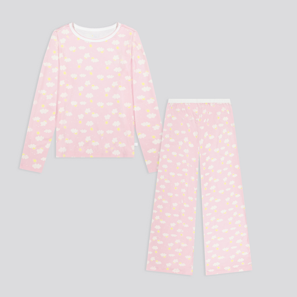 PJ Pant Set - Baby Pink Cloudy Print - Cozyland