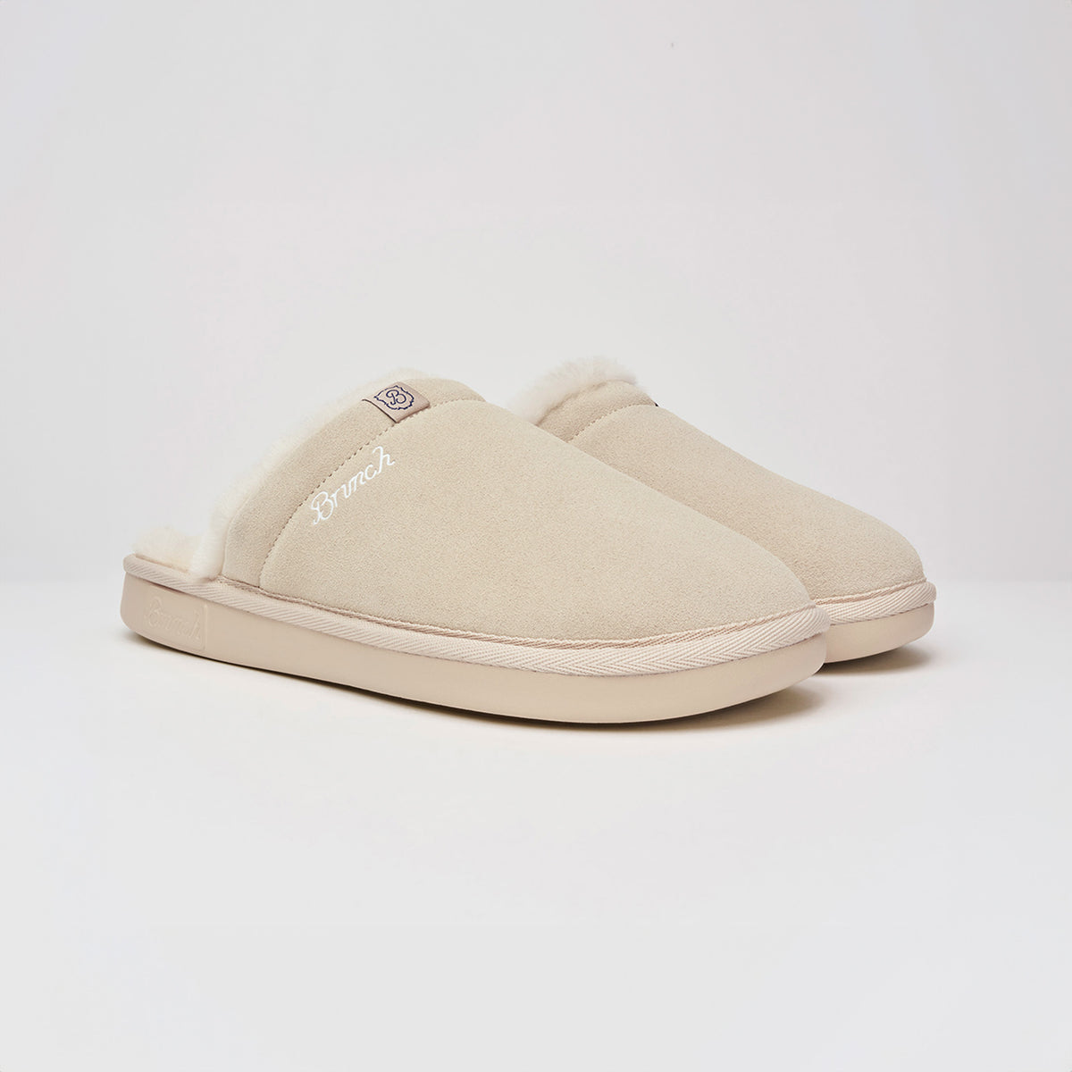 Brunch Essential Shearling slipper in Beige suede, main product image