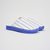 Three-quarter view of Essential Regatta slippers in white cotton terry with blue pinstripes and blue sole on white background