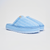 Three quarter view of Cabana Essential XXL slipper in blue striped terry showing terry upper and thick platform sole on white