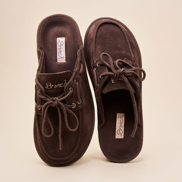 Boat Mule - Dark Brown - Suede - Brunch - BO1SU1BRM04 - Footwear