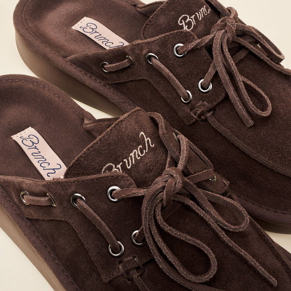 Boat Mule - Dark Brown - Suede - Brunch - BO1SU1BRM04 - Footwear