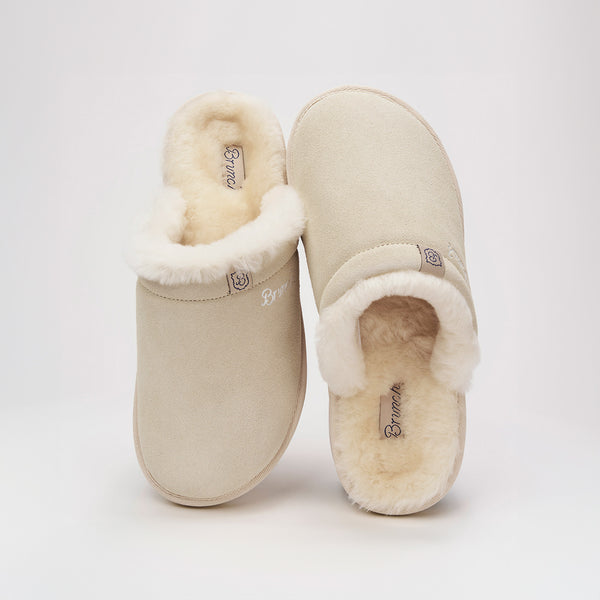Brunch Essential Shearling slipper in Beige suede, product view 3