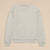 Back view of Varsity Crewneck in heather grey, showing French terry texture and ribbed cuffs and hem on beige background
