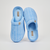 Angled top view of Essential Cabana terry slippers showcasing blue and white stripes and padded sole on a white background
